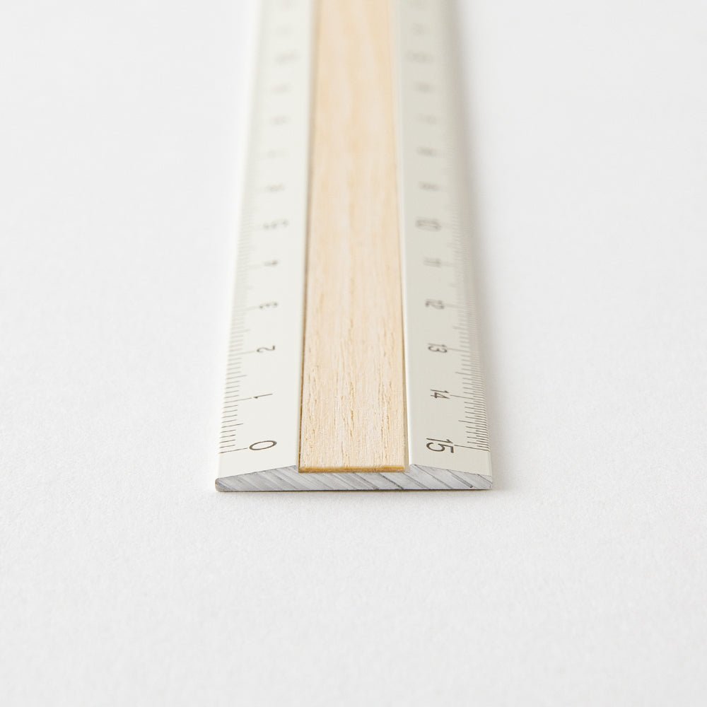 Règle MIDORI en bois et aluminium - 15 cm - Grise - 4902805423045