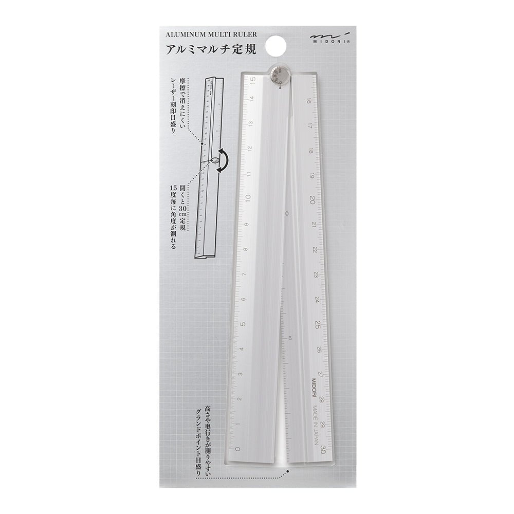 Règle MIDORI multifonction pliable en aluminium - 30 cm - Argent - 4902805422857
