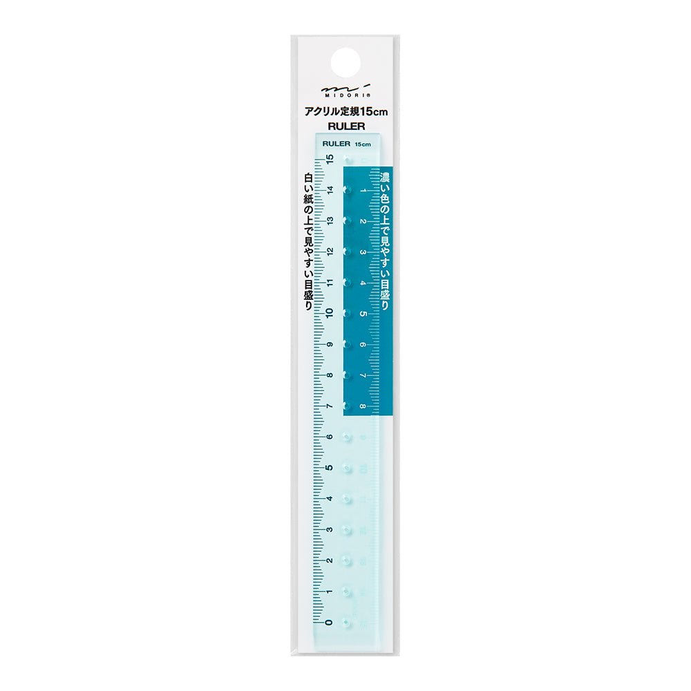 Règle MIDORI transparente - 15 cm - Bleu -