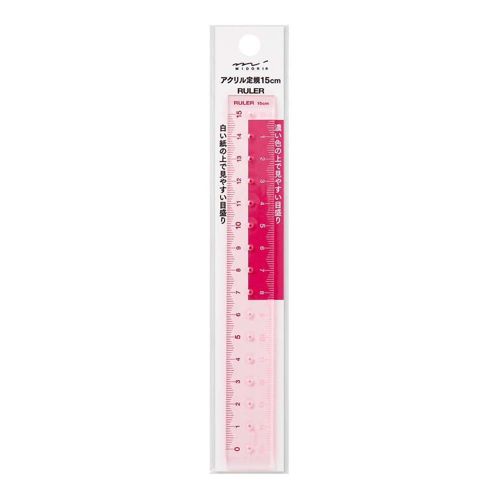 Règle MIDORI transparente - 15 cm - Rose -