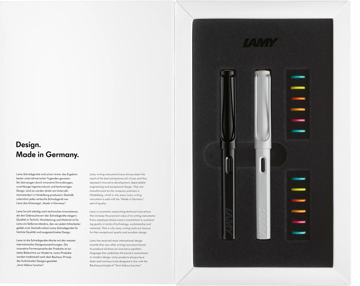 Set stylo plume LAMY safari Multicolor Édition Spéciale - All Black + All White - Extra - fine (EF) -