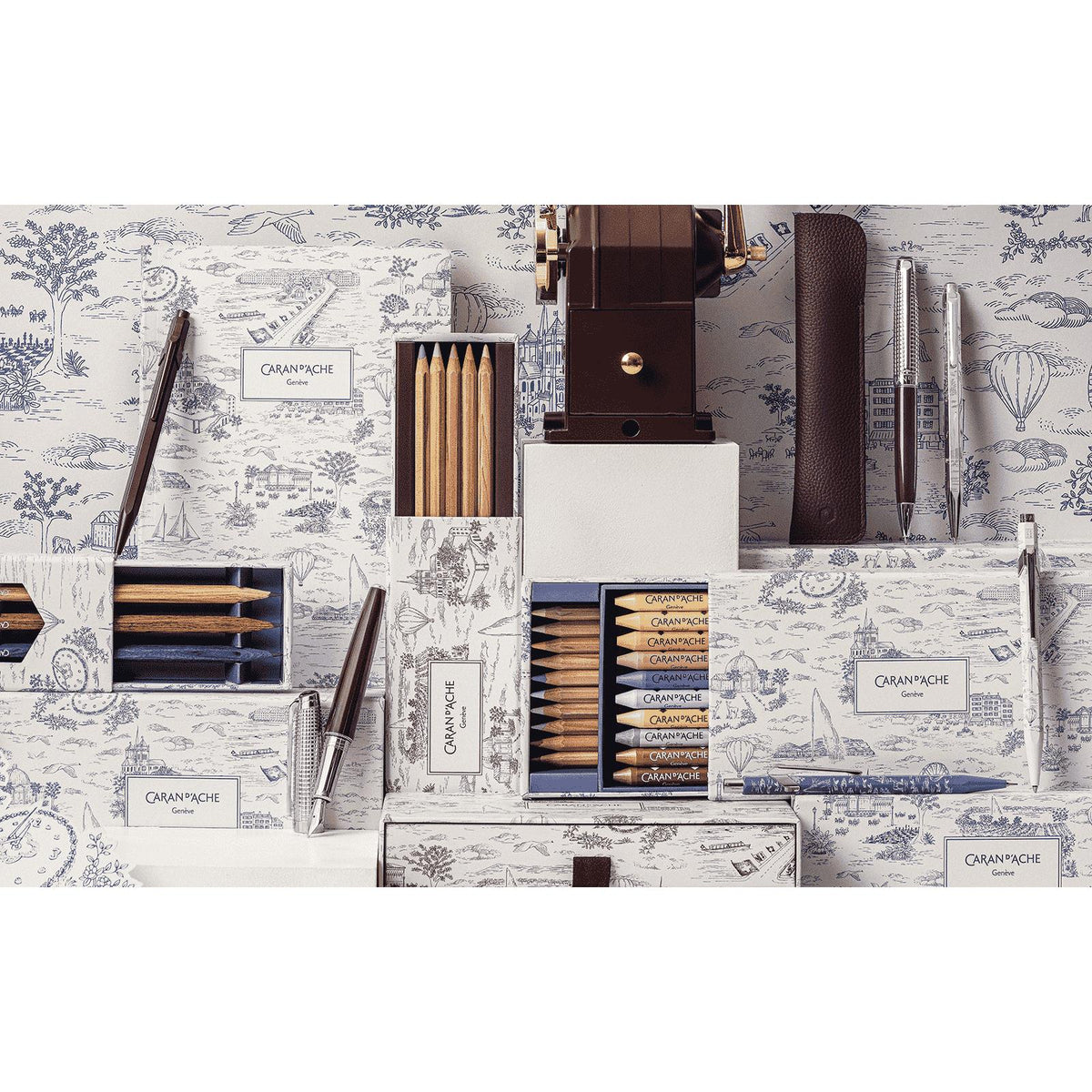 Stylo bille CARAN D'ACHE 849 Toile de Jouy Geneva Edition - Bordeaux - 7630002365697