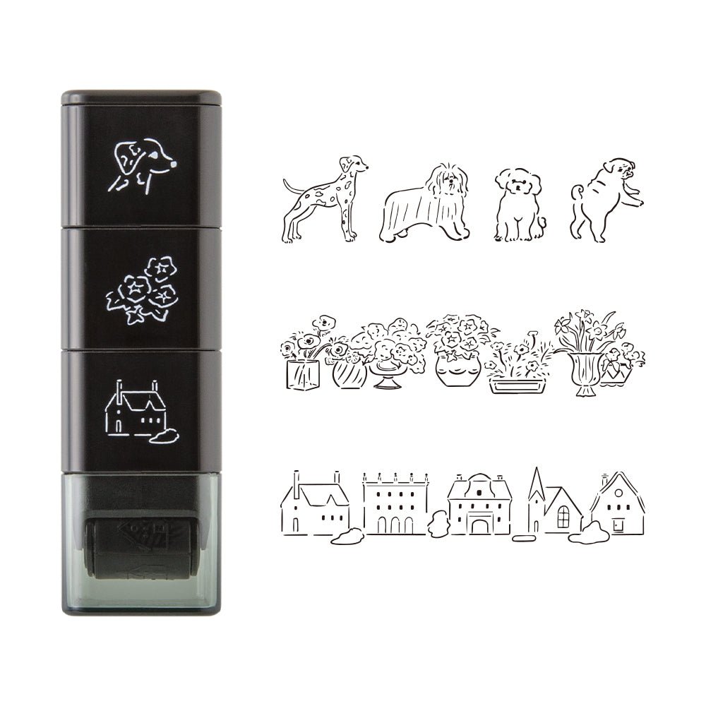 Tampon rouleau MIDORI Paintable Stamp - Motif Chiens & Paysages -