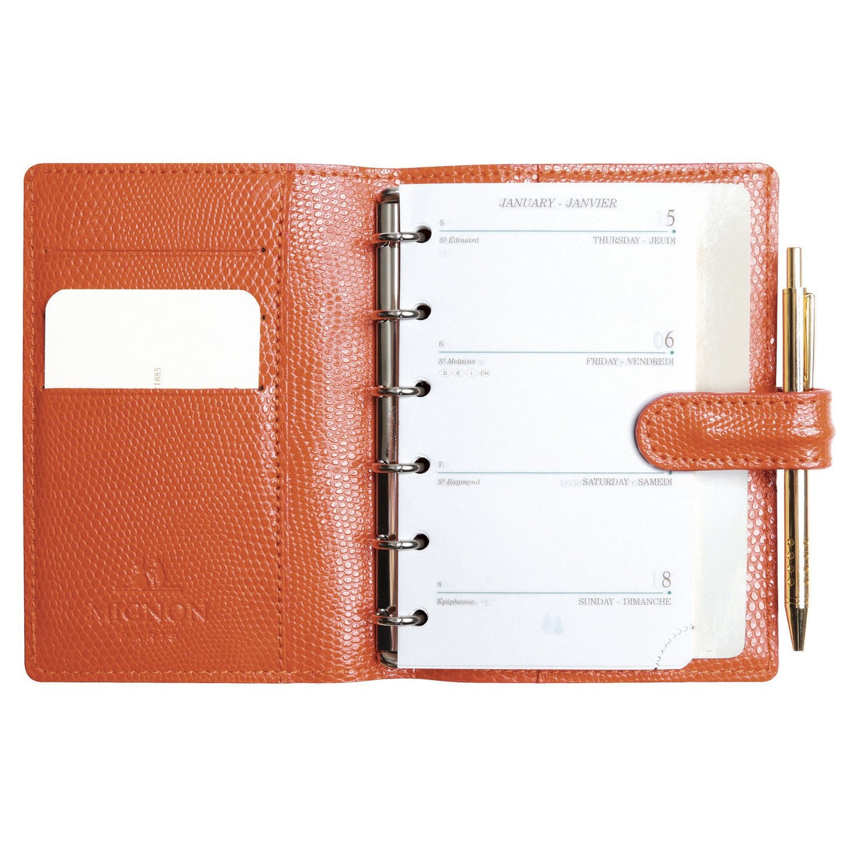 Organiseur MIGNON SK12 - 9 x 13 cm - 1 semaine sur 2 pages - Orientation horizontale - Bornéo orange épicé