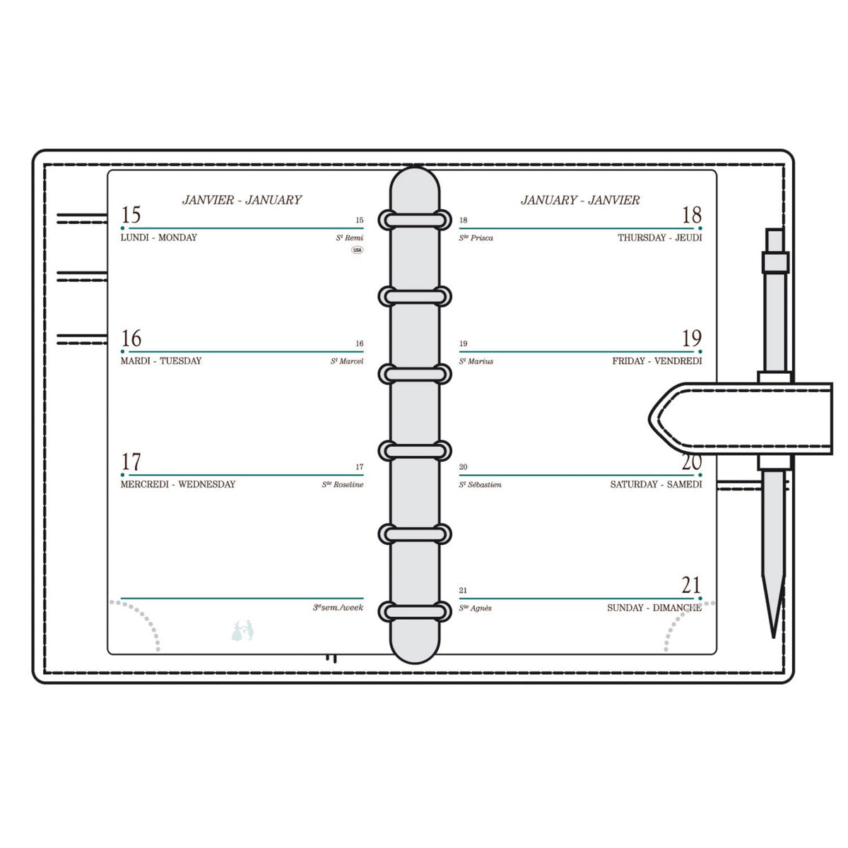 Organiseur MIGNON SK12 - 9 x 13 cm - 1 semaine sur 2 pages - Orientation horizontale - Veau Boboli marron
