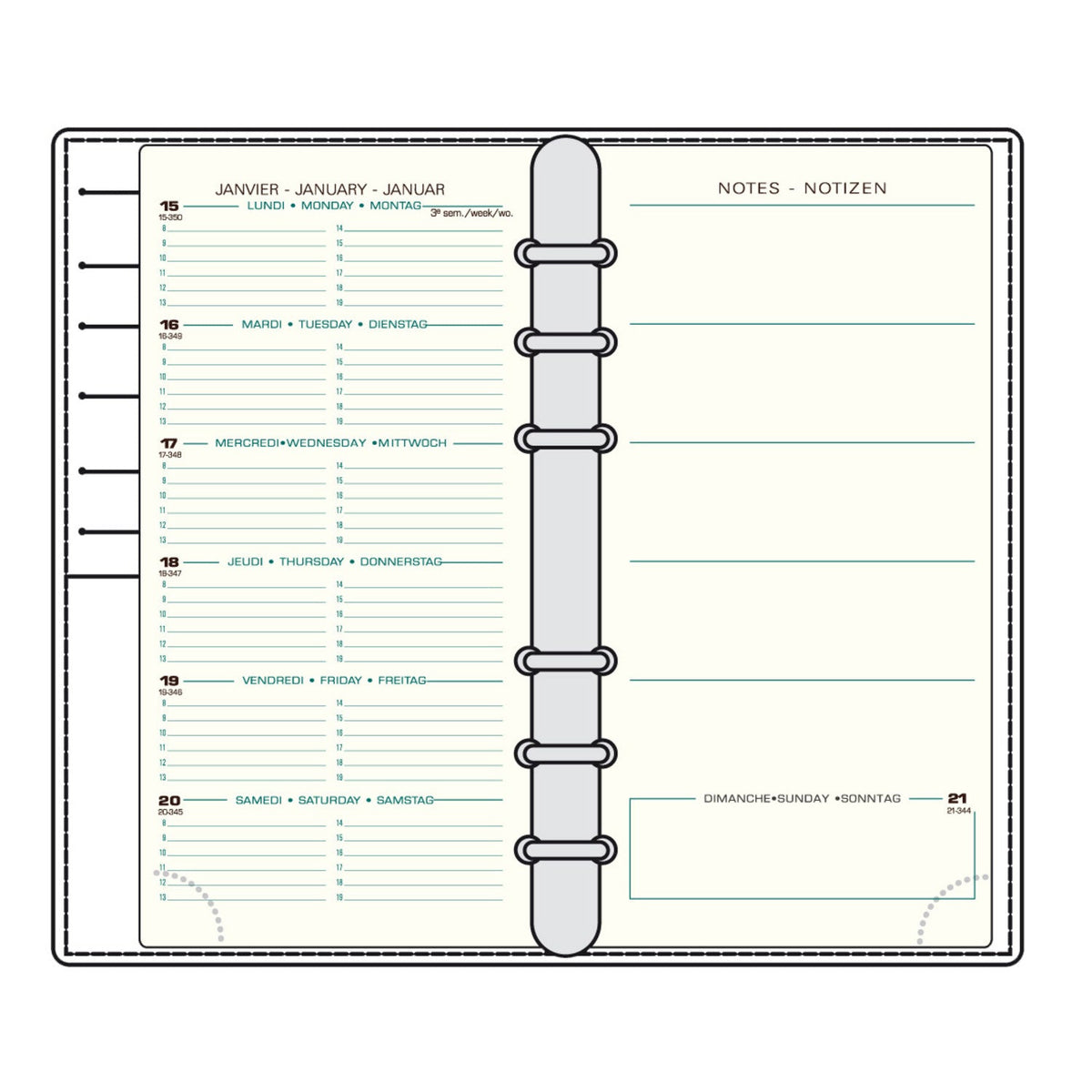 Organiseur Mignon AK18 Veau Boboli - 18.5 x 10.8 cm - 1 semaine + notes - Rouge -