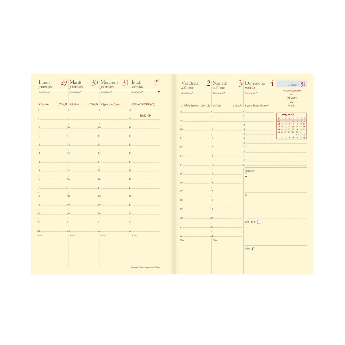 Agenda 2024-2025 QUO VADIS Universitaire Prestige Soho - 1 semaine sur 2 pages - 10 x 15 cm - Beige - 3371010479337