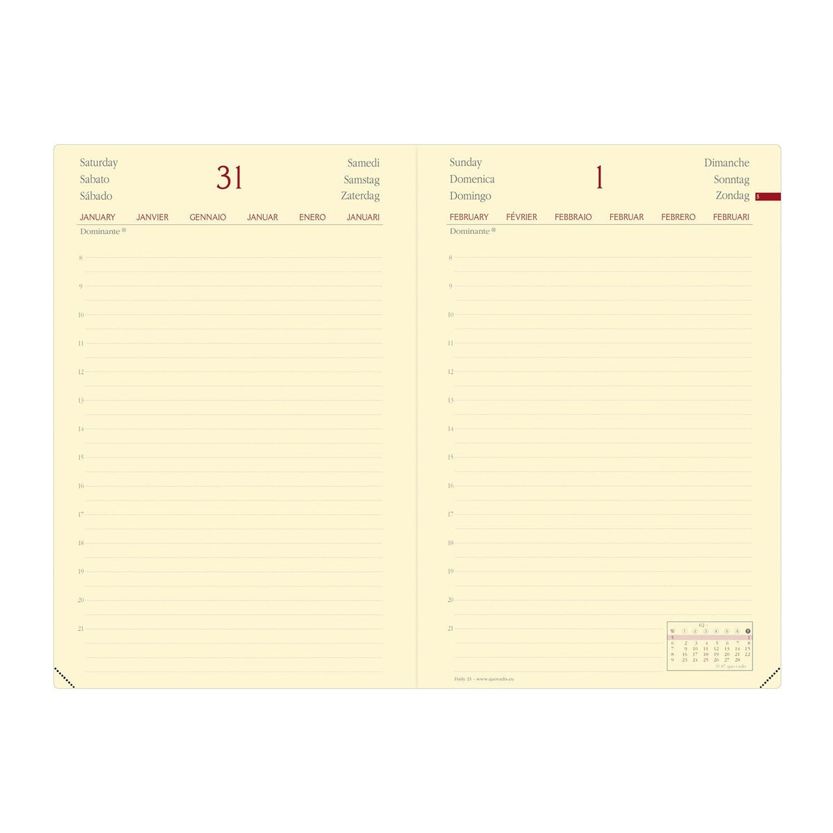 Agenda 2025 QUO VADIS Daily 21 Prestige Silk - 1 jour par page - 13 x 21 cm - Bordeaux - 3371010486977