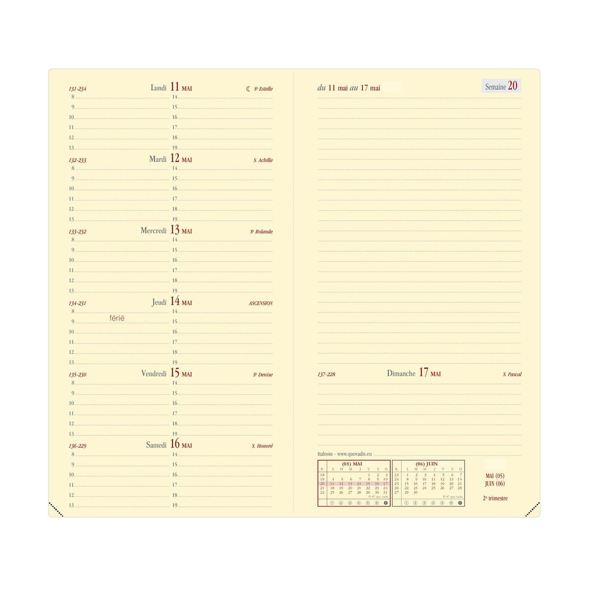 Agenda 2025 QUO VADIS Italnote Marlow - 1 semaine + notes - 8.8 x 17 cm - Bleu nuit - 3371010498635
