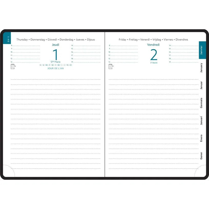 Agenda 2027 EXACOMPTA EasyDay 17 - 12 x 17 cm - 1 jour par page - Orientation horizontale - Eden vert d'eau - 3660942090865