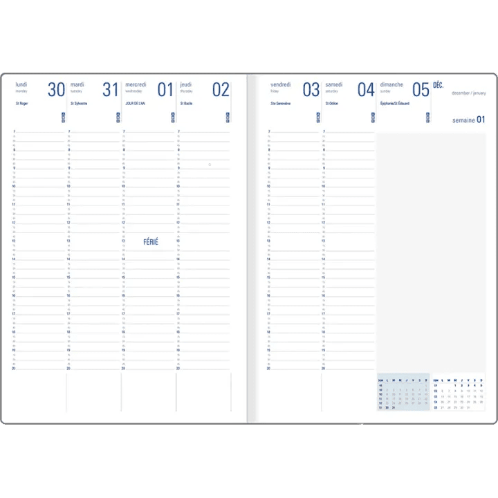 Agenda 2027 OBERTHUR Kiev - 21 x 29,7 cm - 1 semaine sur 2 pages - Orientation verticale - Marine - 3664447229751