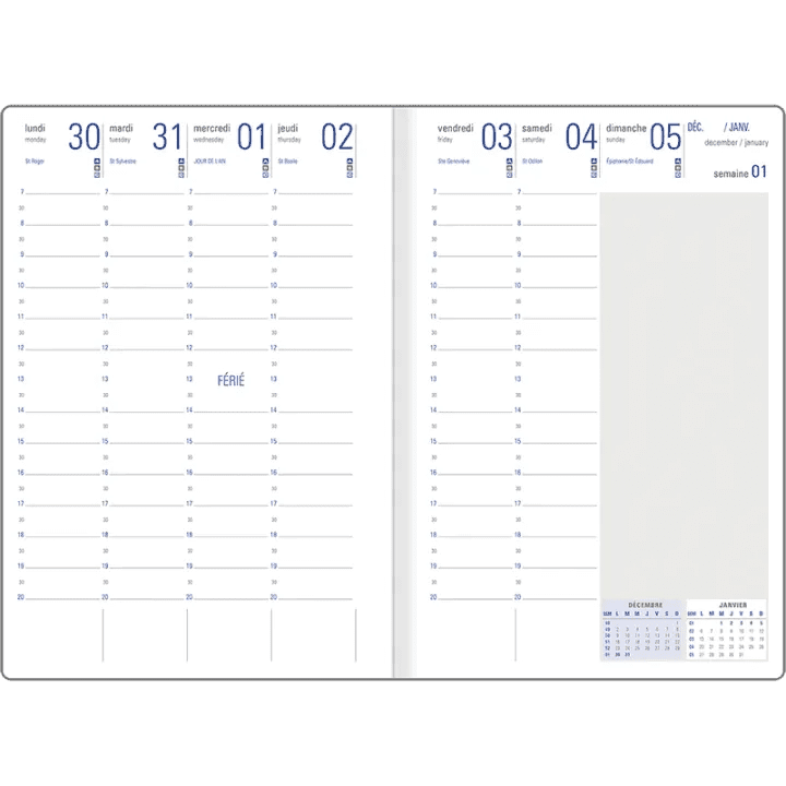 Agenda 2027 OBERTHUR Odessa - 16 x 24 cm - 1 semaine sur 2 pages - Orientation verticale - Bordeaux - 3664447228907