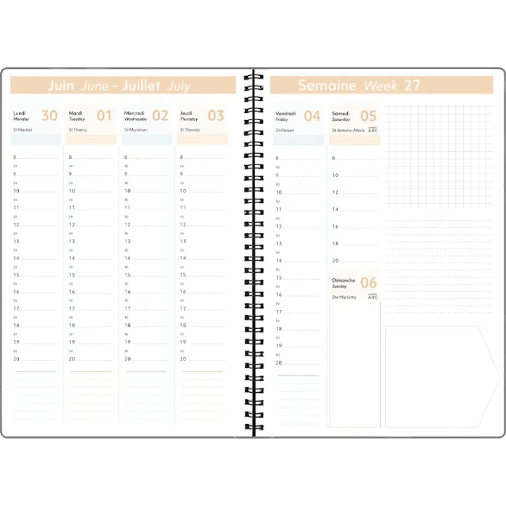 Agenda 2027 OBERTHUR Primrose - 16 x 24 cm - 1 semaine sur 2 pages - Orientation verticale - Vert sauge - 3664447229348