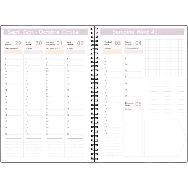 Agenda 2027 OBERTHUR Primrose - 16 x 24 cm - 1 semaine sur 2 pages - Orientation verticale - Vert sauge - 3664447229348
