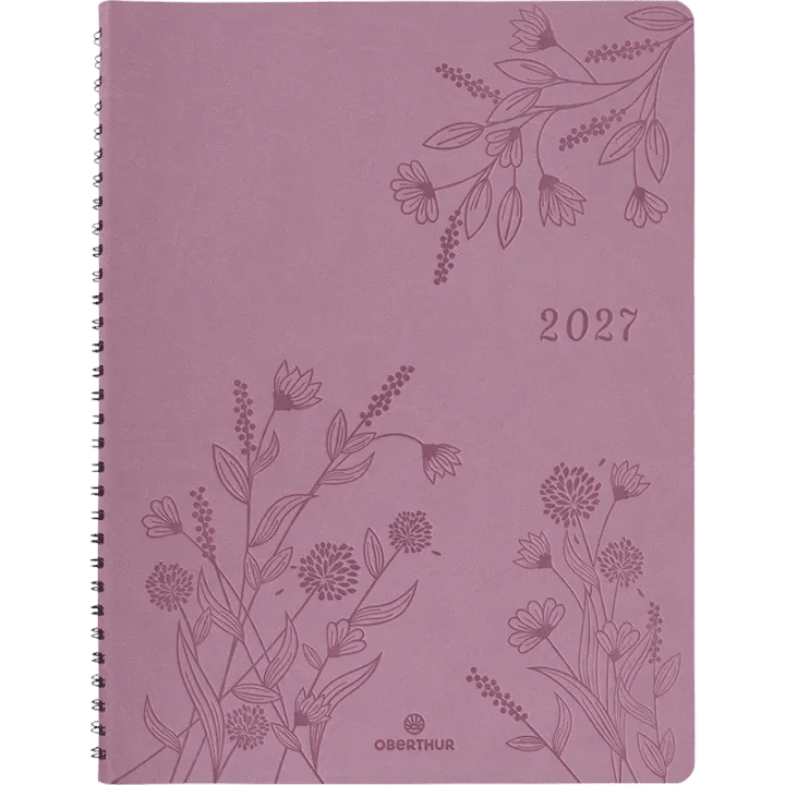 Agenda 2027 OBERTHUR Primrose - 21 x 27 cm - 1 semaine sur 2 pages - Orientation verticale - Bois de rose - 3664447229317