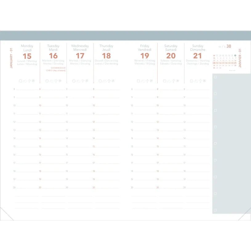 Agenda 2027 QUO VADIS Ministre Color - 16 x 24 cm - 1 semaine sur 2 pages - Orientation verticale - Ella vert - 3371010544585