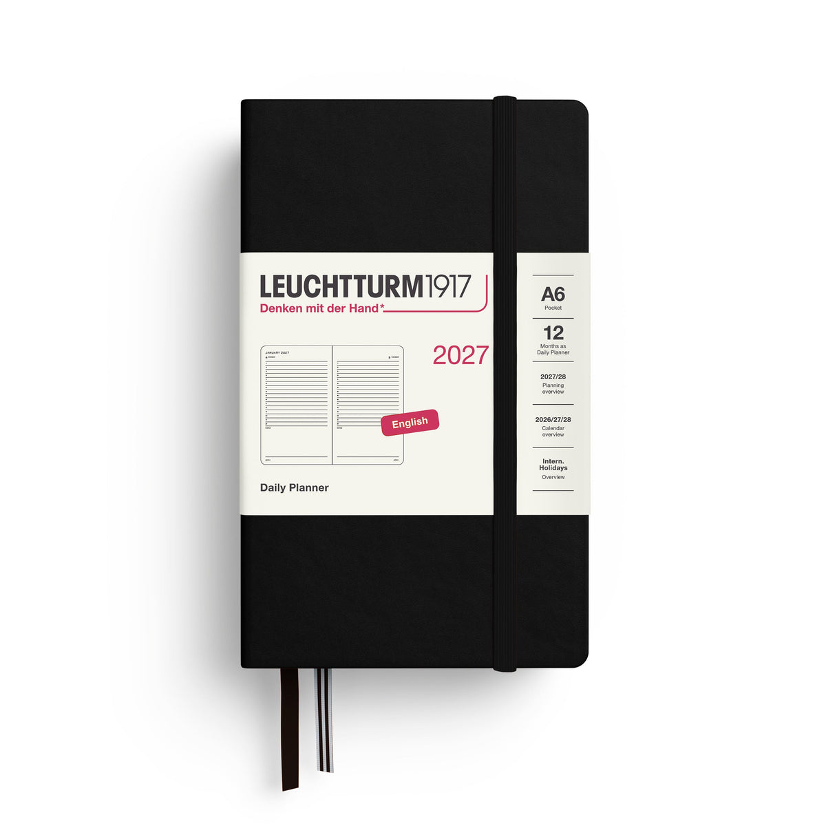 Agenda Journalier 2027 LEUCHTTURM1917, Anglais - A6 - Hardcover - Black - 4070292003177