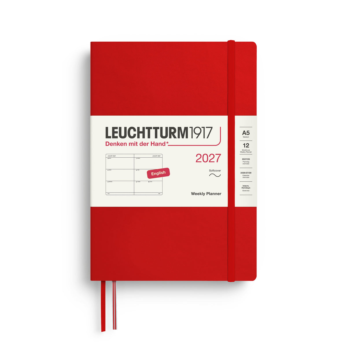 Agenda Semainier 2027 LEUCHTTURM1917, Anglais - A5 - Softcover - Cherry - 4070292002811