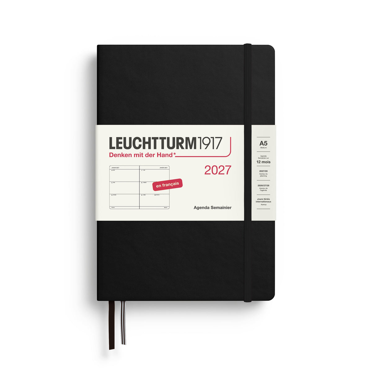 Agenda Semainier 2027 LEUCHTTURM1917, Français - A5 - Hardcover - Black - 4070292003887