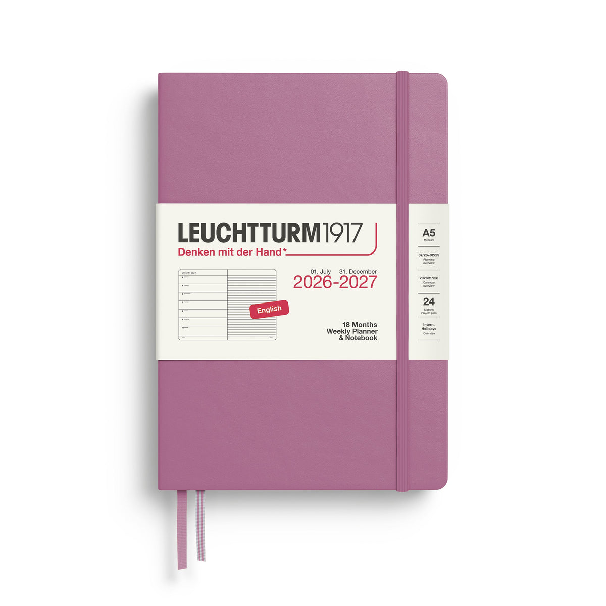 Agenda Semainier & Note Ligné 2026 - 2027 (18 mois) LEUCHTTURM1917, Anglais - A5 - Hardcover - Dusty Rose - 4070292003320