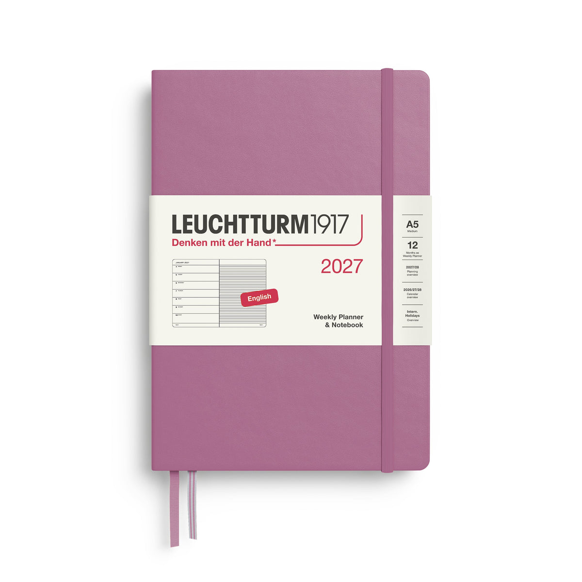 Agenda Semainier & Note Ligné 2027 LEUCHTTURM1917, Anglais - A5 - Hardcover - Dusty Rose - 4070292002002