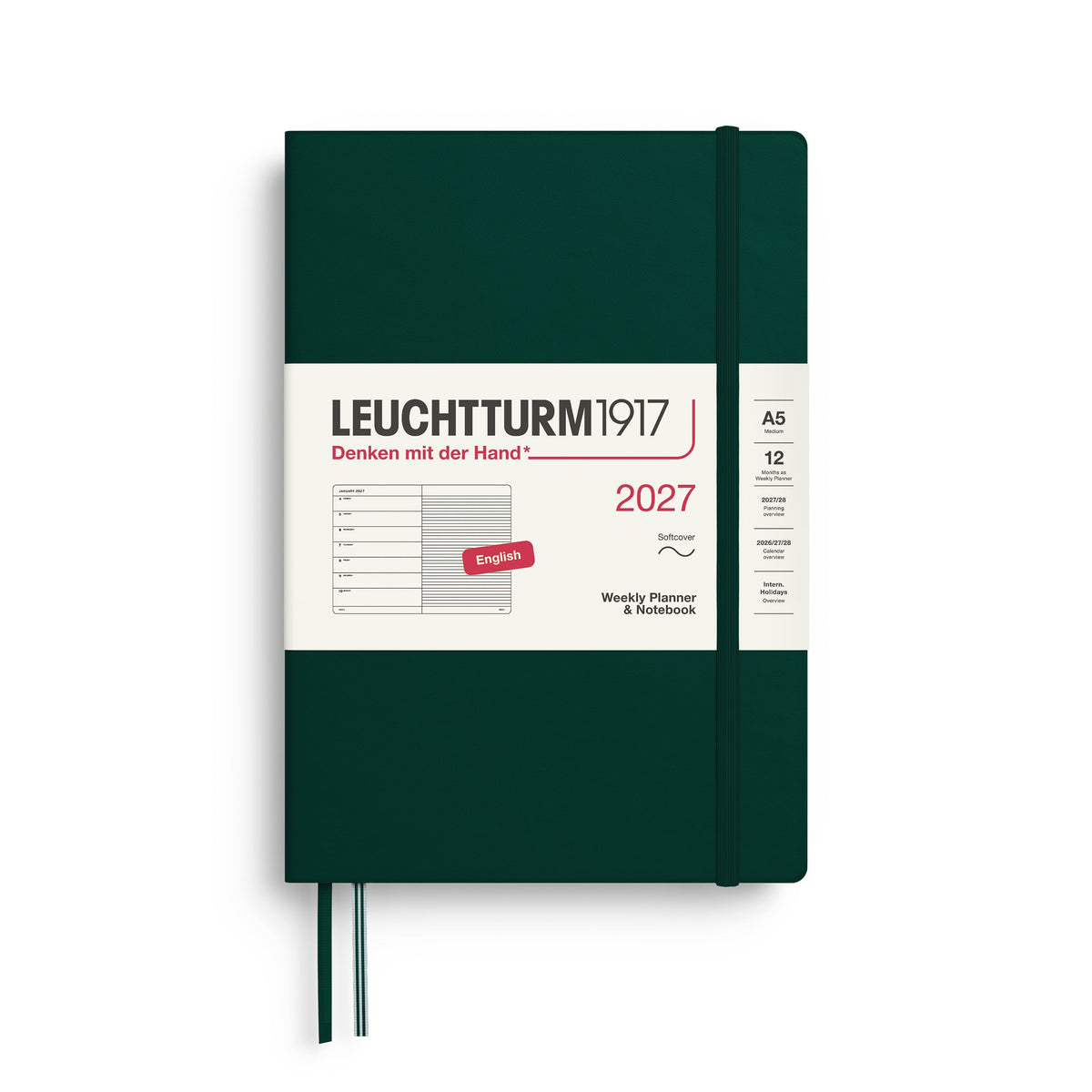 Agenda Semainier & Note Ligné 2027 LEUCHTTURM1917, Anglais - A5 - Softcover - Forest Green - 4070292002262