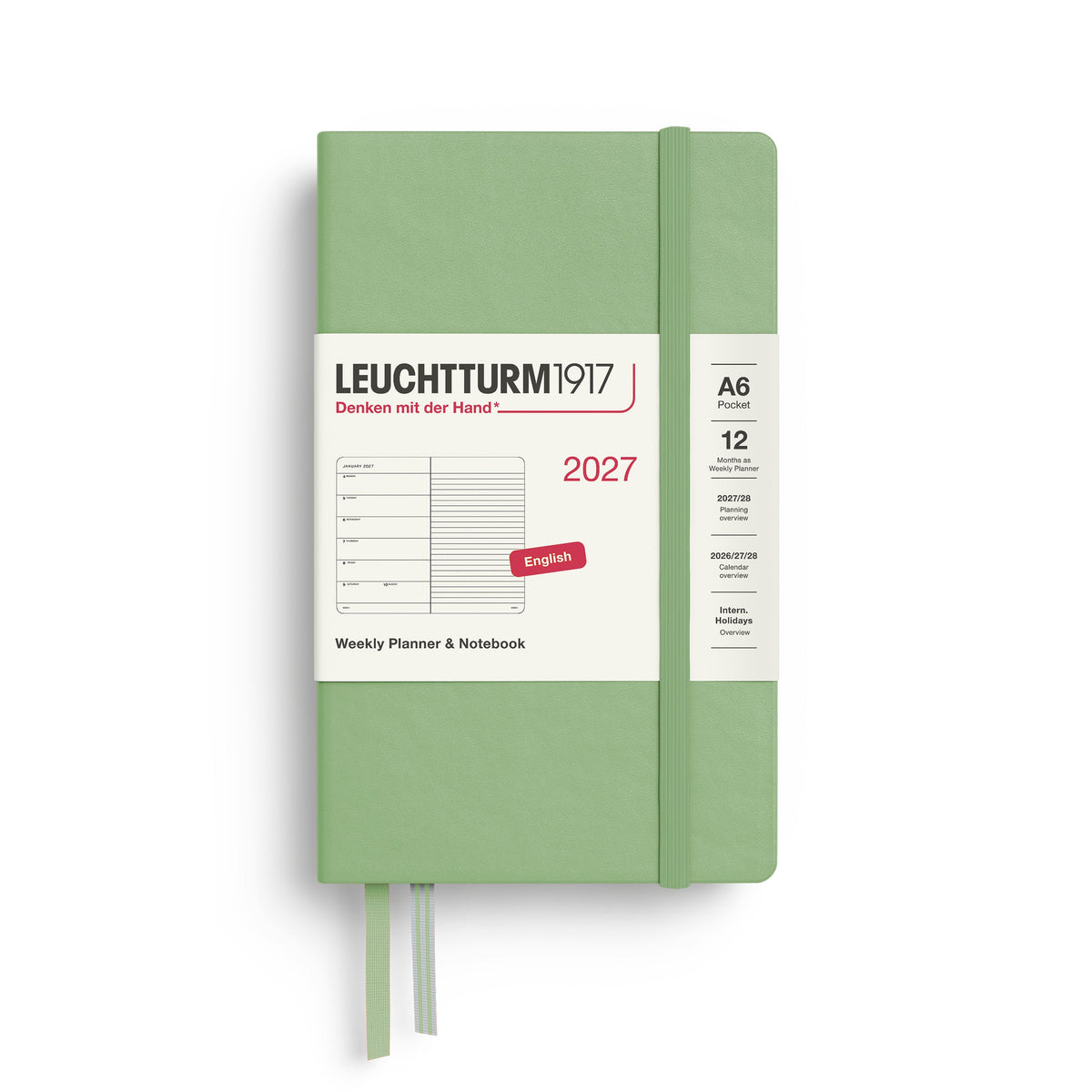 Agenda Semainier & Note Ligné 2027 LEUCHTTURM1917, Anglais - A6 - Hardcover - Sage - 4070292002149