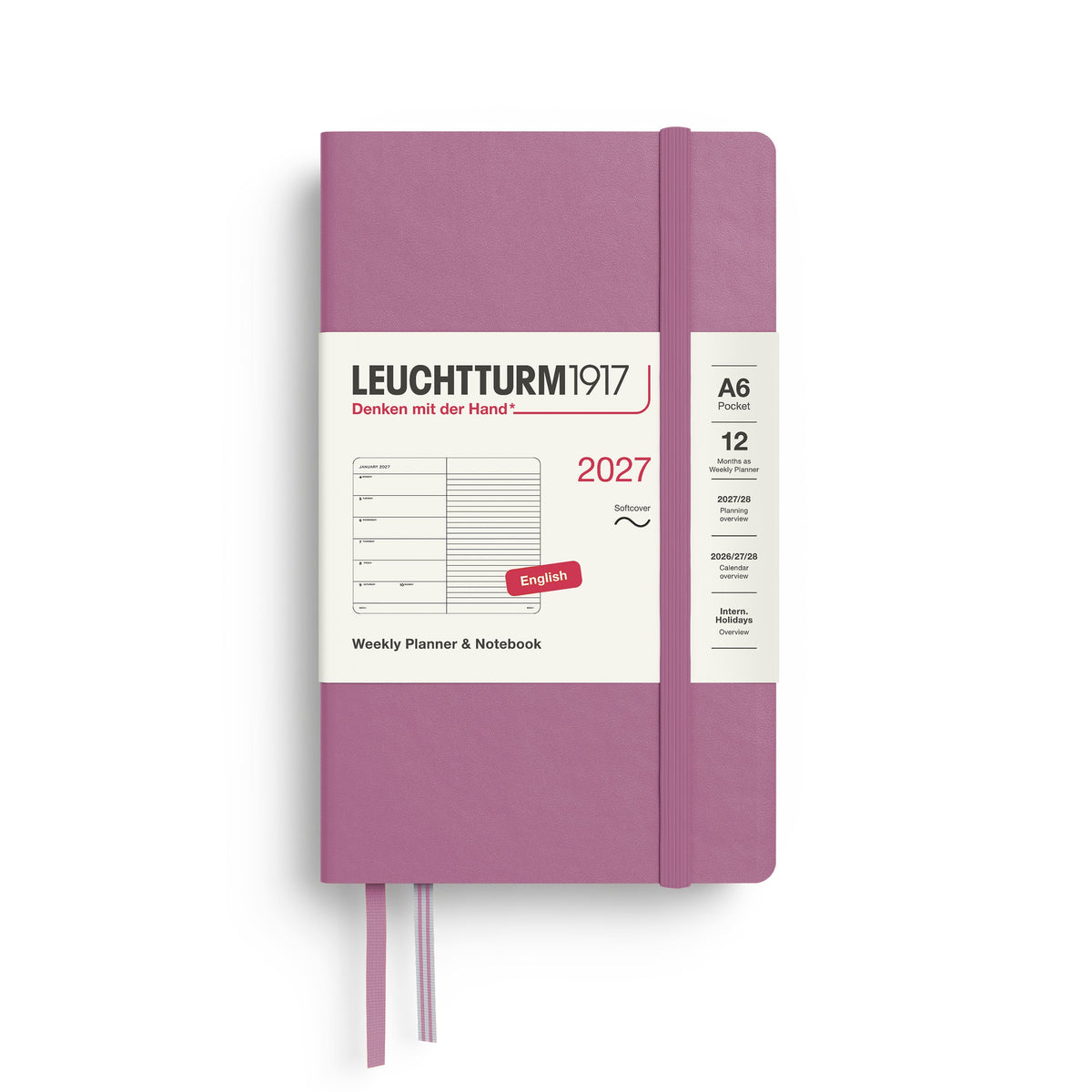 Agenda Semainier & Note Ligné 2027 LEUCHTTURM1917, Anglais - A6 - Softcover - Dusty Rose - 4070292002378