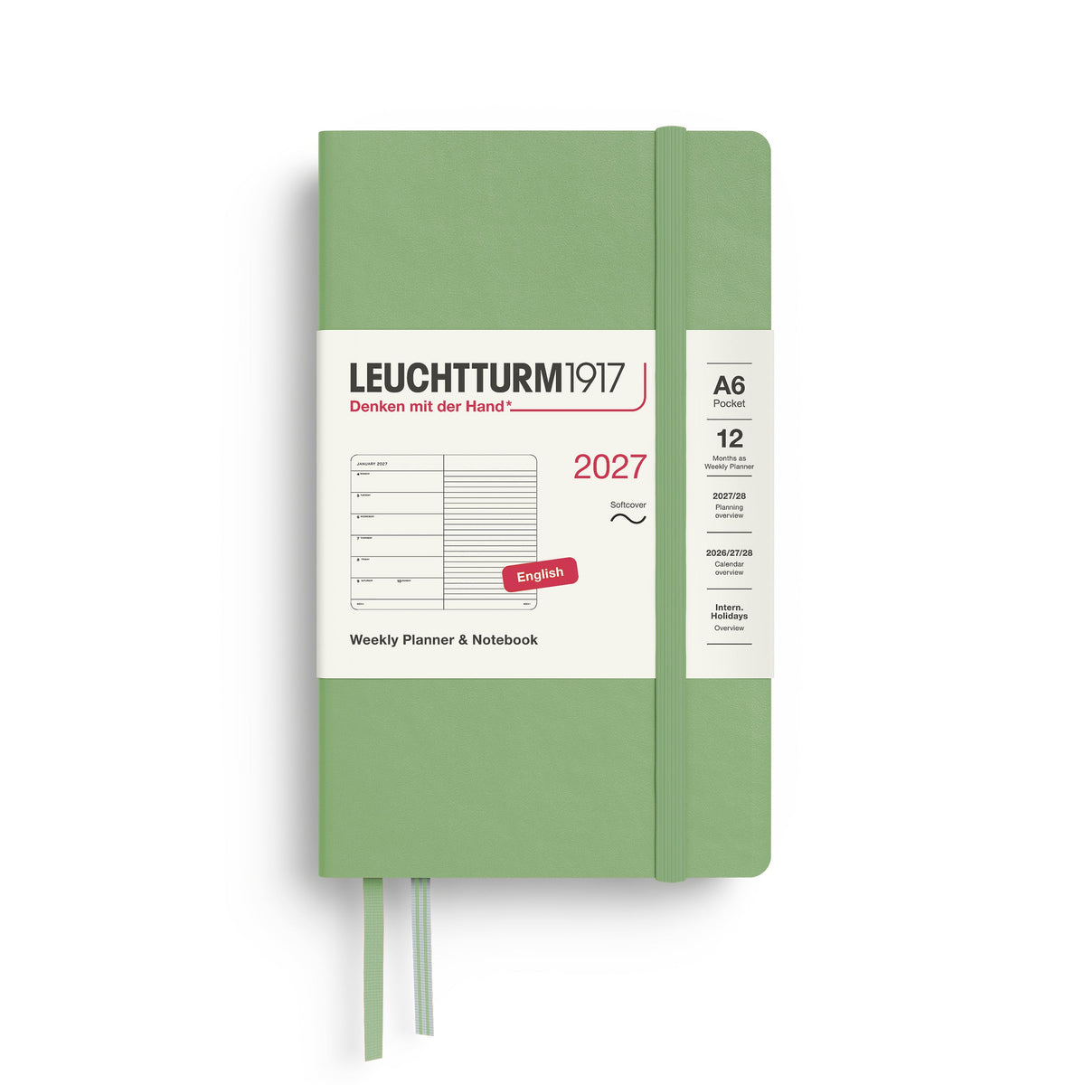 Agenda Semainier & Note Ligné 2027 LEUCHTTURM1917, Anglais - A6 - Softcover - Sage - 4070292002408