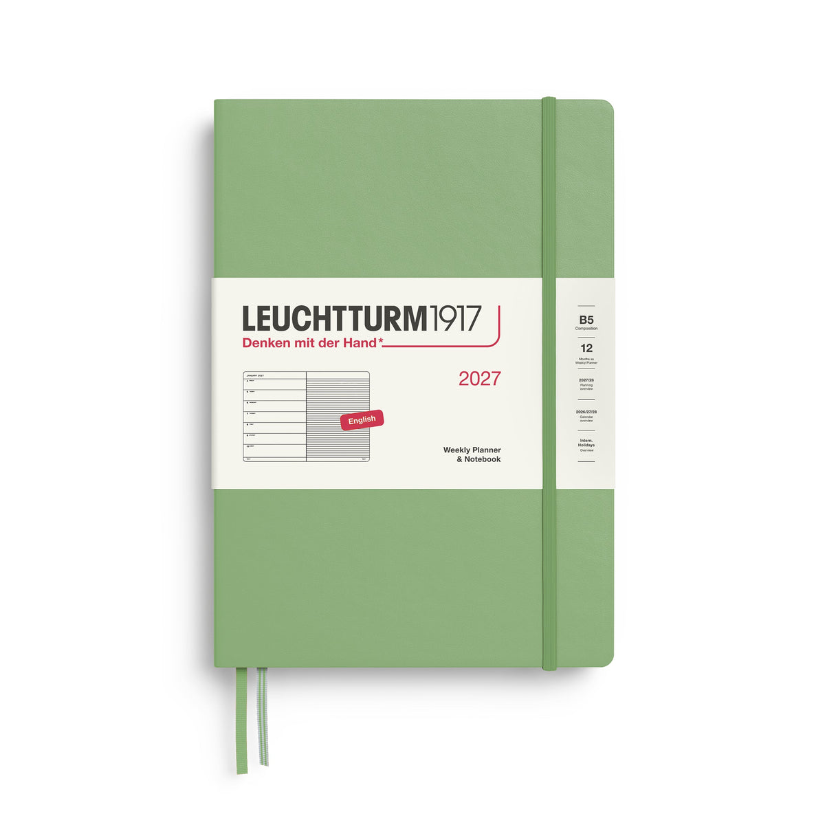 Agenda Semainier & Note Ligné 2027 LEUCHTTURM1917, Anglais - B5 - Hardcover - Sage - 4070292001951