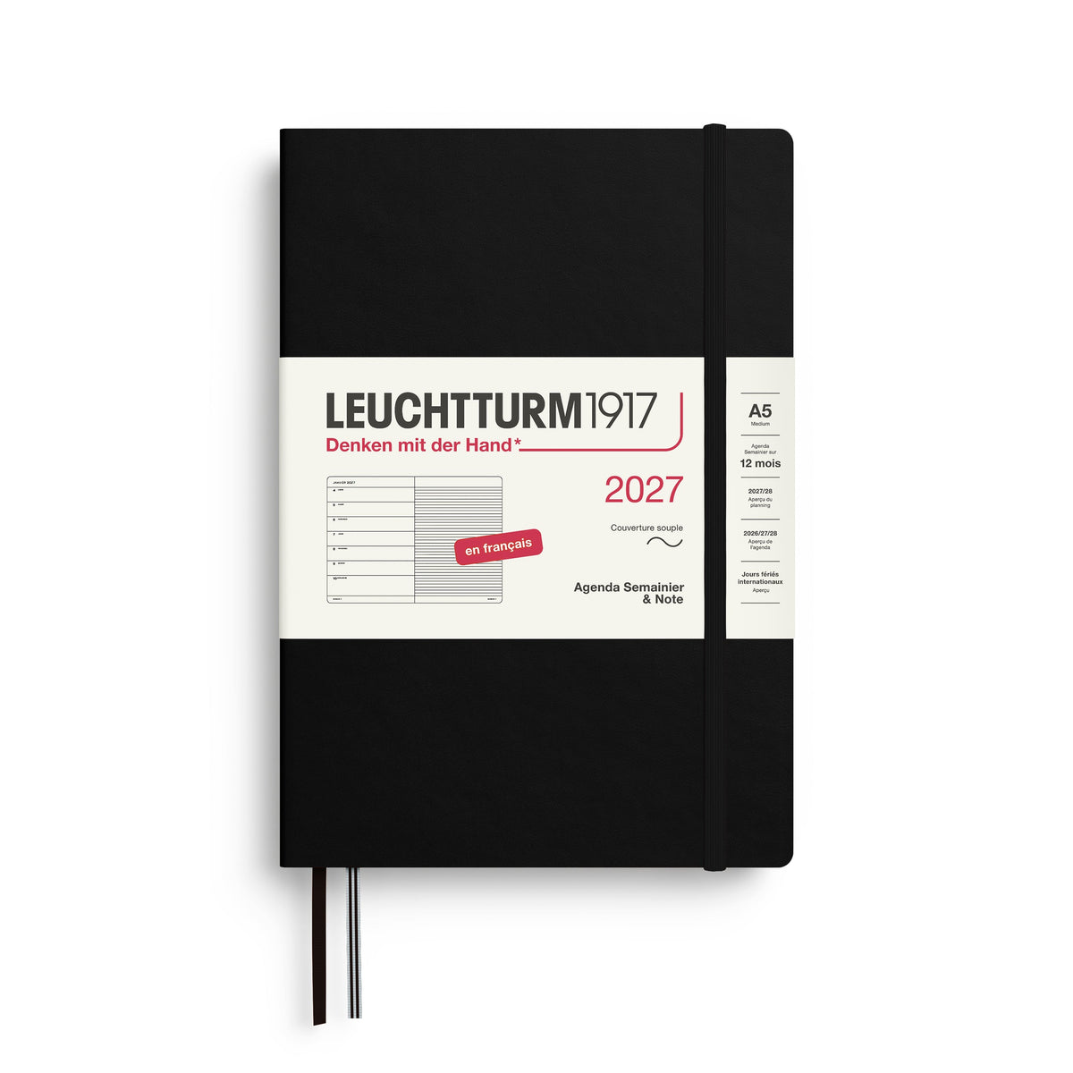 Agenda Semainier & Note Ligné 2027 LEUCHTTURM1917, Français - A5 - Softcover - Black - 4070292003733