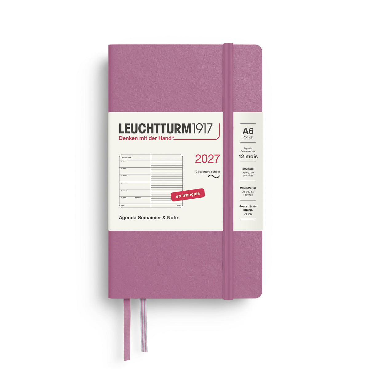 Agenda Semainier & Note Ligné 2027 LEUCHTTURM1917, Français - A6 - Softcover - Dusty Rose - 4070292003856