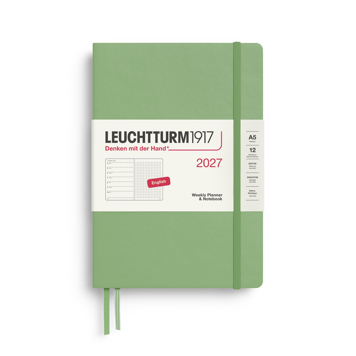 Agenda Semainier & Note Pointillé 2027 LEUCHTTURM1917, Anglais - A5 - Hardcover - Sauge - 4070292002477