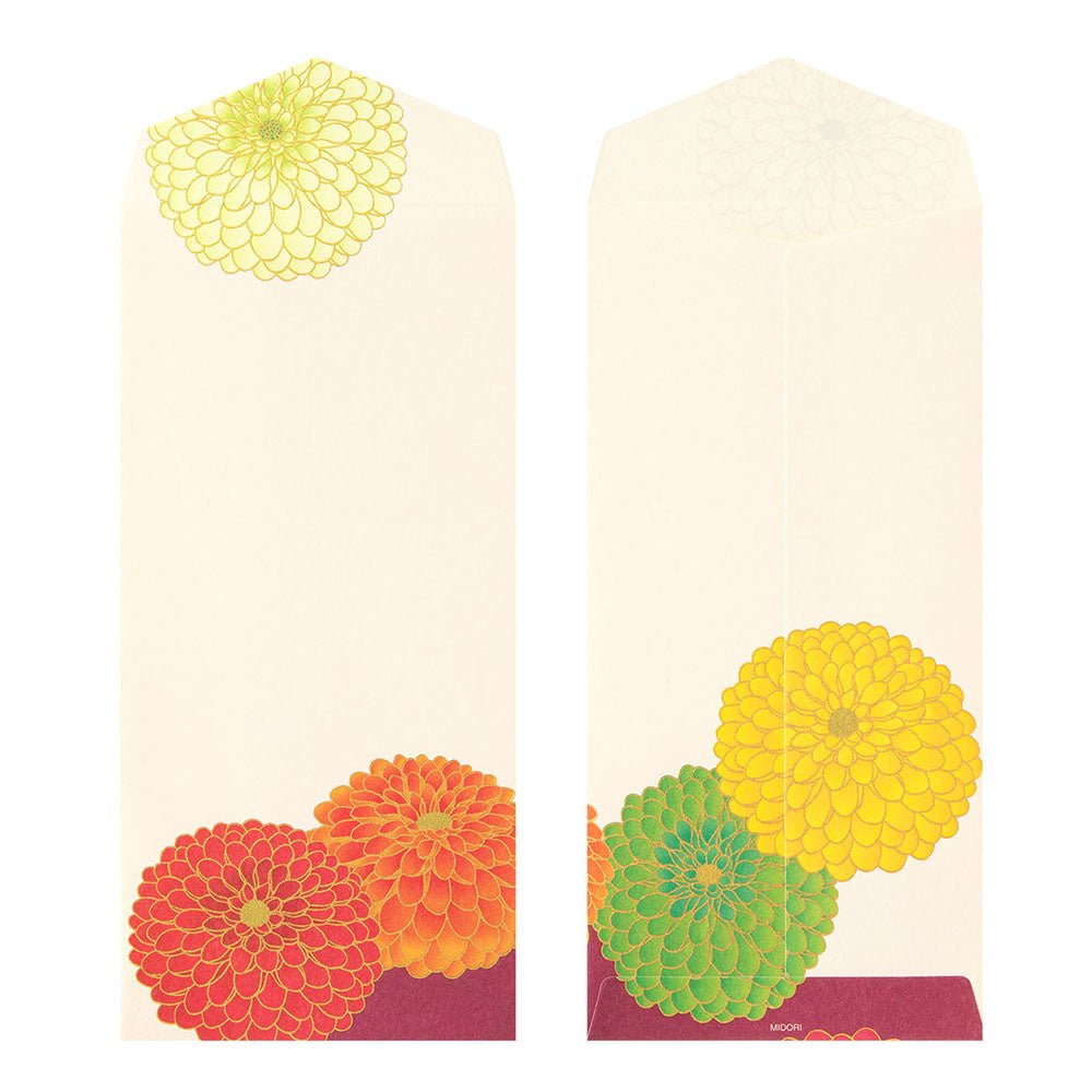 Enveloppes MIDORI washi - 188 x 90 mm - Chrysanthème Pompon - 4902805871846