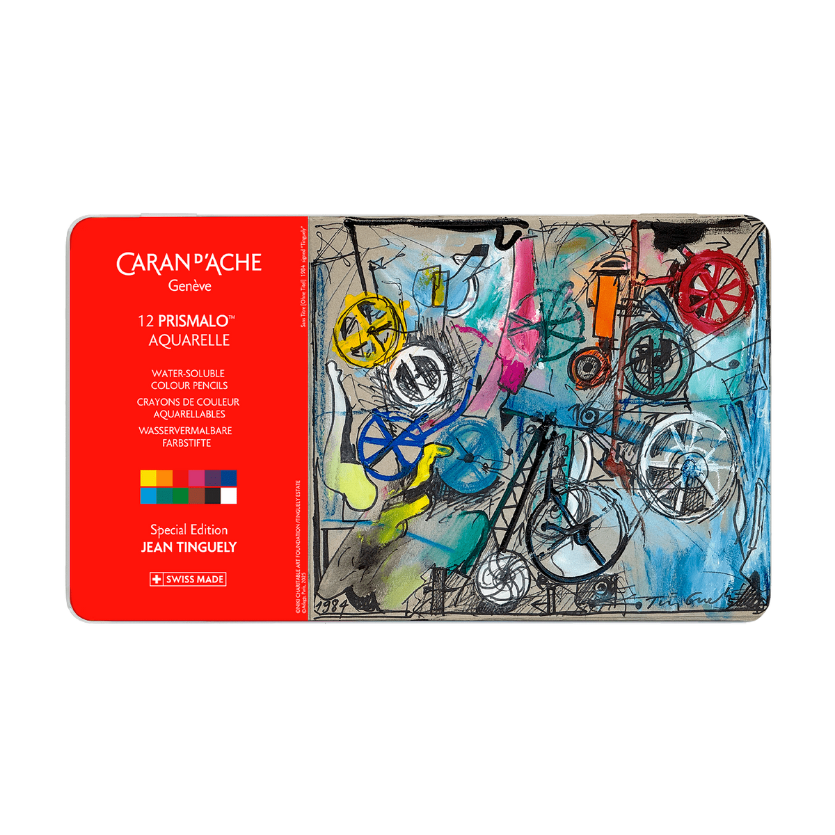 Crayons de couleur aquarellables PRISMALO Aquarelle Jean Tinguely Sans Titre Édition Spéciale - Boîte métal 12 couleurs - CARAN D'ACHE