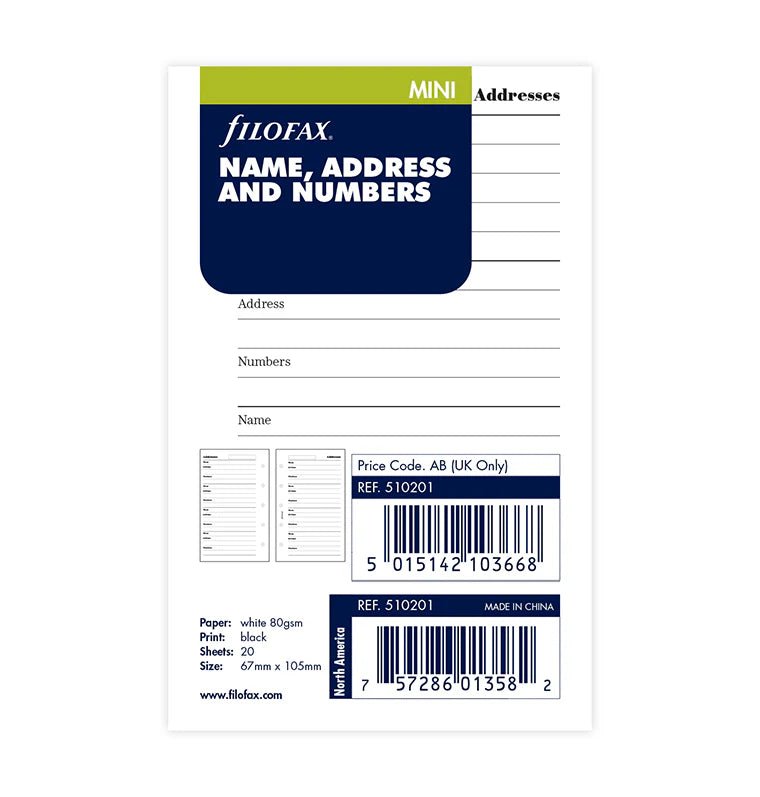 Feuilles de contacts FILOFAX - Blanc - Mini - Mini - 5015142103668