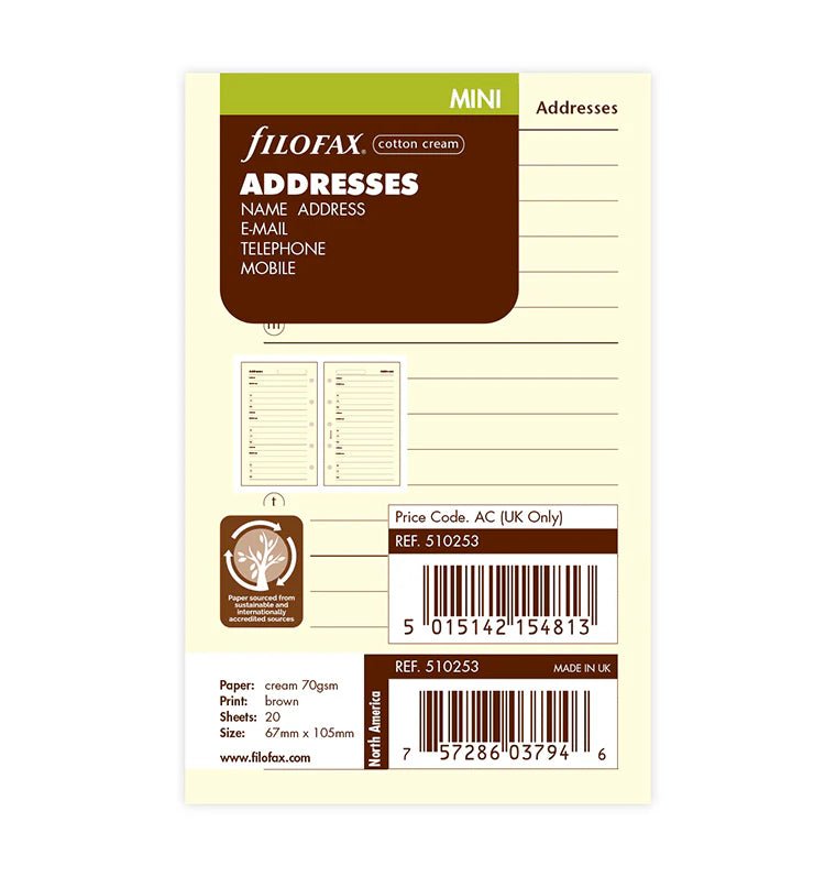 Feuilles de contacts FILOFAX - Cotton Cream - Mini - Mini - 5015142154813