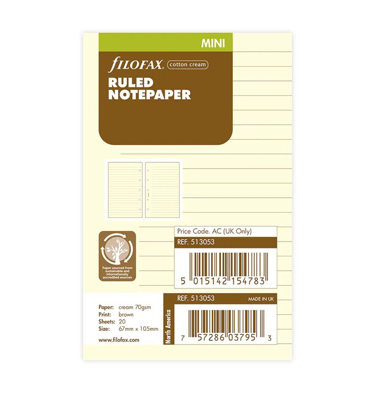 Feuilles de notes lignées FILOFAX - Cotton Cream - Mini - Mini - Ligné - 5015142154783