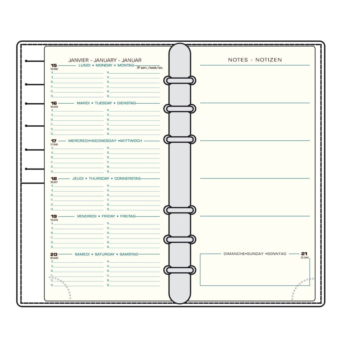 Organiseur MIGNON AK18 - 10,8 x 18,5 cm - 1 semaine + notes - Orientation horizontale - Veau Boboli camel - 3489391854794