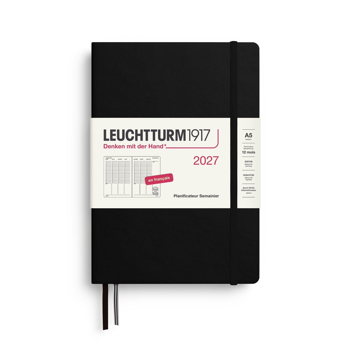 Planificateur Semainier 2027 LEUCHTTURM1917, Français - A5 - Hardcover - Black - 4070292003924