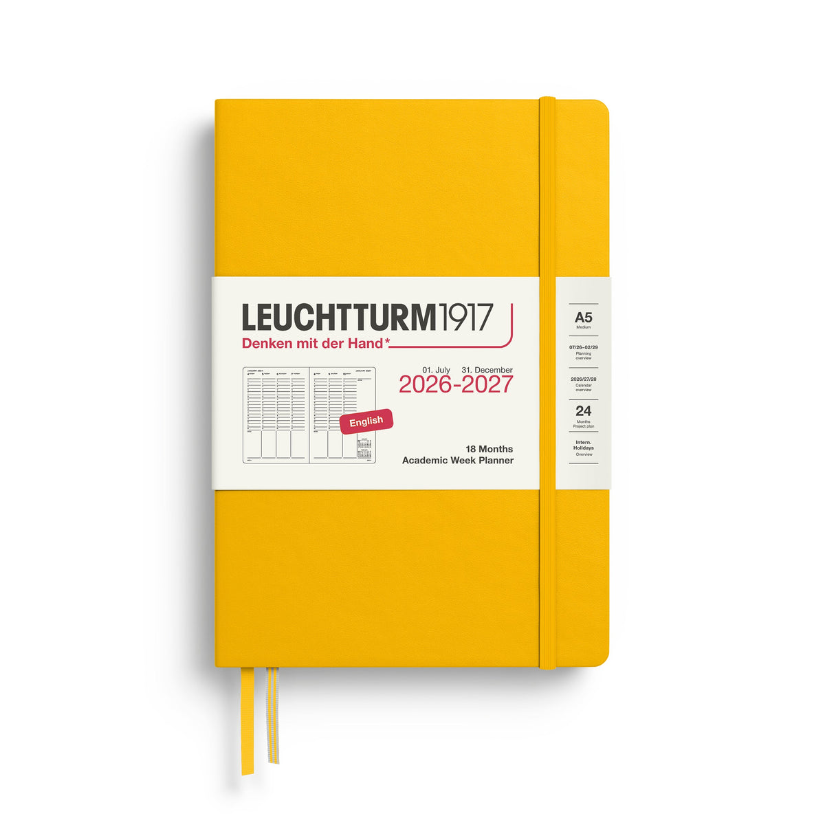 Planificateur Semainier Universitaire 2026 - 2027 (18 mois) LEUCHTTURM1917, Anglais - A5 - Hardcover - Sunflower - 4070292003450