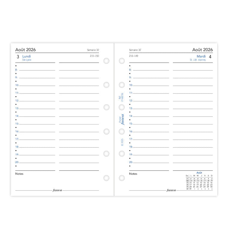 Recharge agenda 2026 - 2027 FILOFAX - Pocket - Un jour par page (français) - 5059145620050