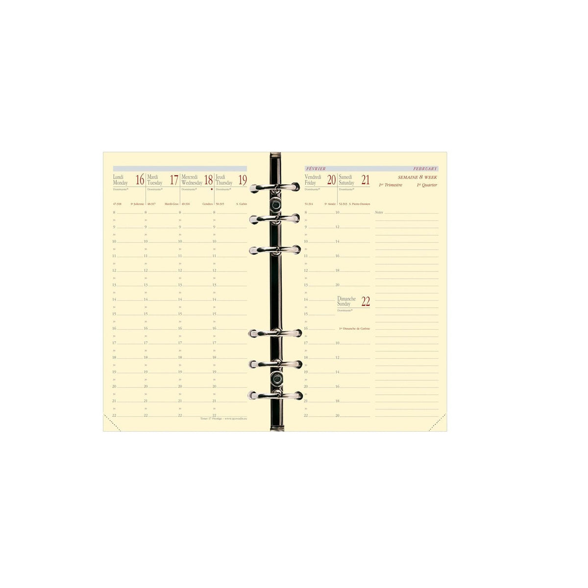 Recharge Organiseur 2024-2025 QUO VADIS Timer 17 Vertical Prestige - 1 semaine sur 2 pages - 10 x 17 cm - 3371010119165