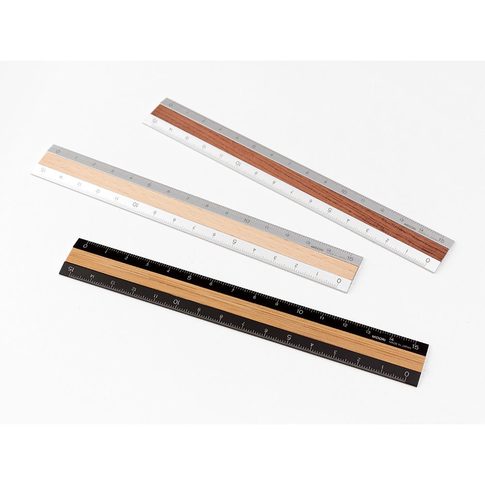 Règle MIDORI en bois et aluminium - 15 cm - Clair - 4902805422574
