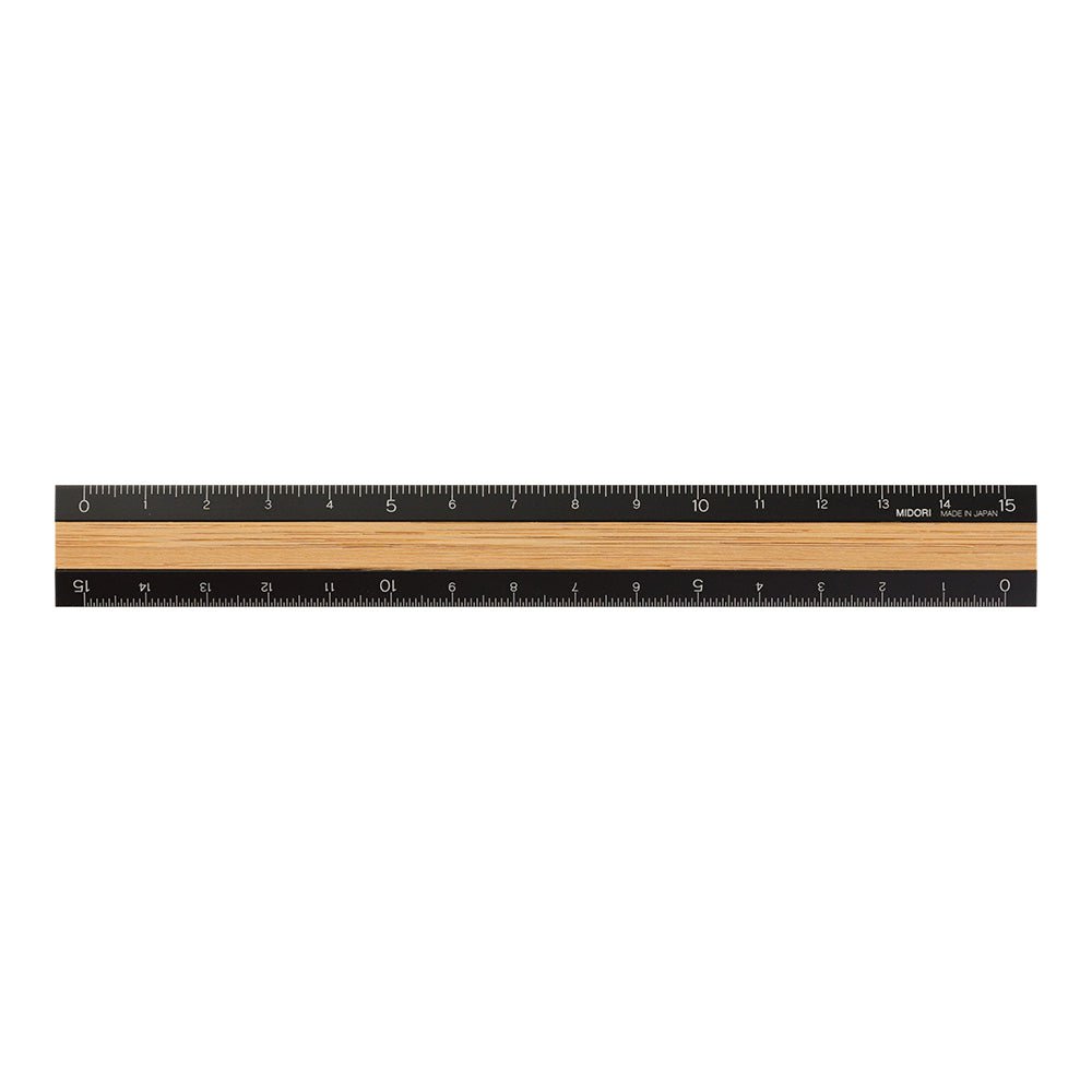 Règle MIDORI en bois et aluminium - 15 cm - Noir - 4902805422703