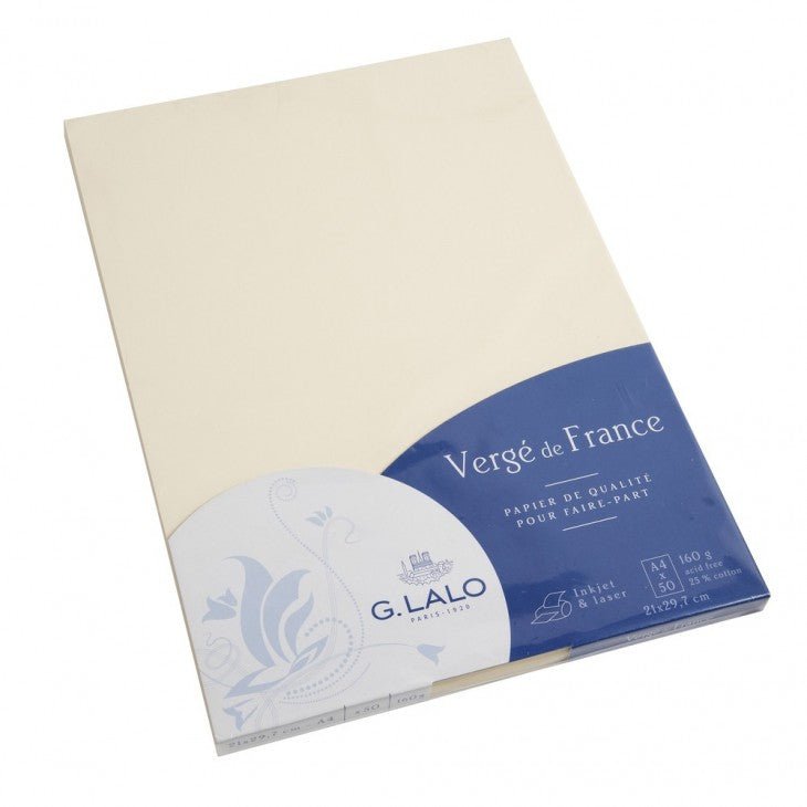 50 feuilles Vergé de France - A4 - 160 g/m² - Ivoire - 3140290414167