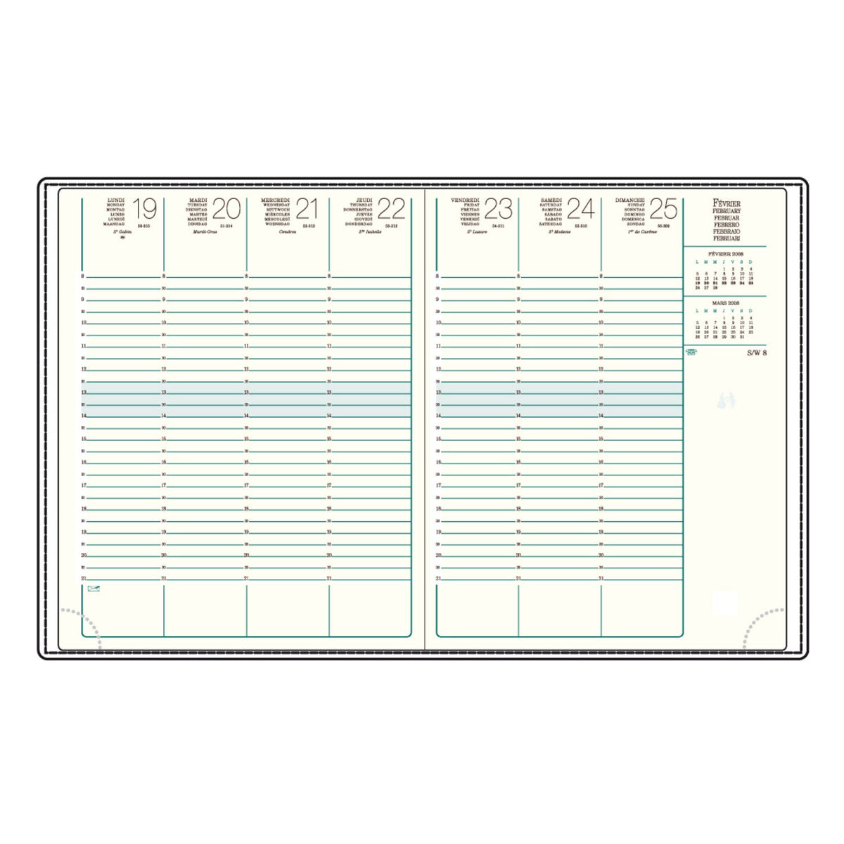 Agenda MIGNON A27 Veau Boboli - 27.2 x 21.5 cm - 1 semaine sur 2 pages - Noir - 3489392732718