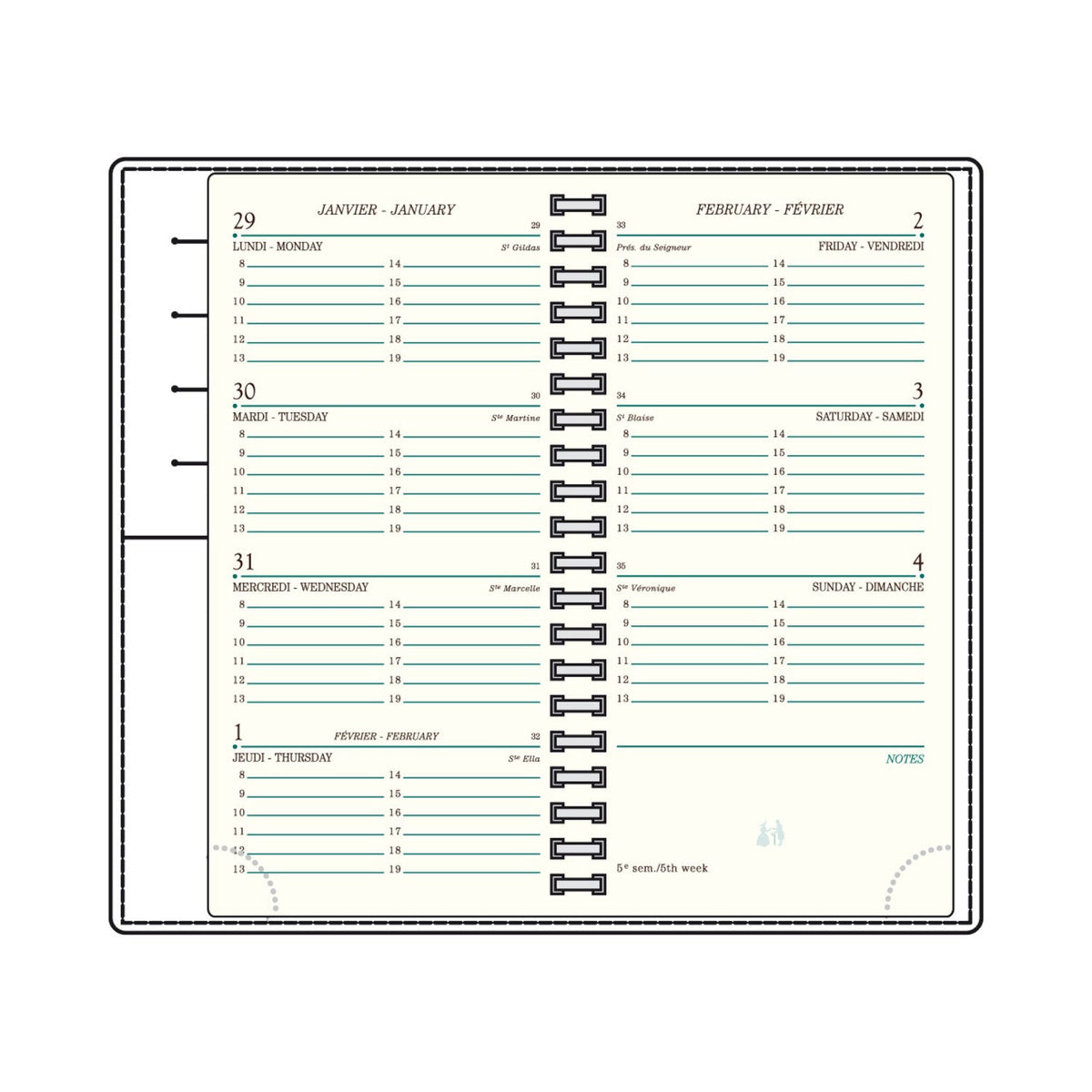 Agenda MIGNON AS16  - 8,8 x 16,5 cm - 1 semaine sur 2 pages - Orientation horizontale - Croco Savannah rouge