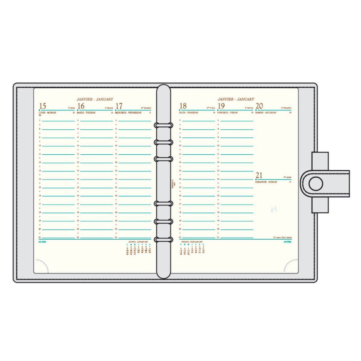 Organiseur Mignon AK22 Veau Boboli - 21 x 17.3 cm - 1 semaine sur 2 pages - Noir -